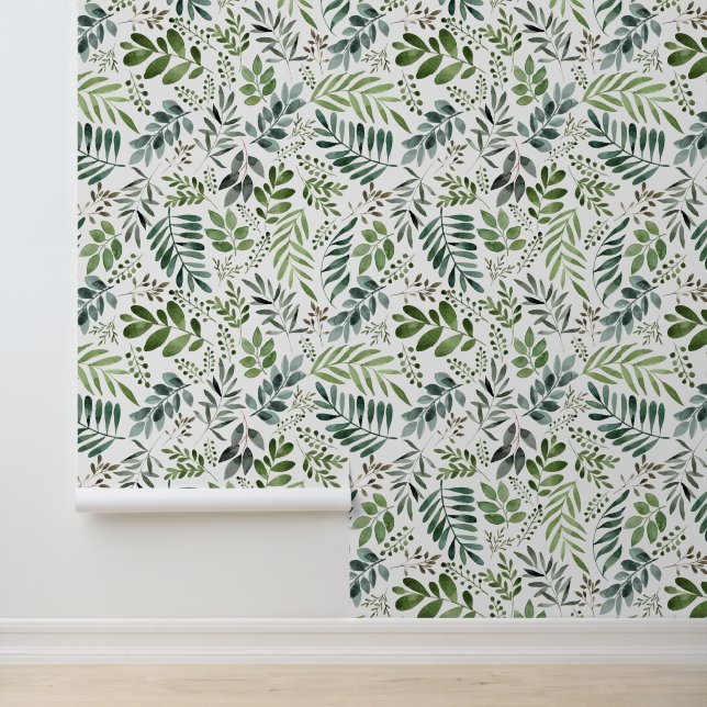 Elegant Waterverf Greenery Leaves Behang (Applicatie)