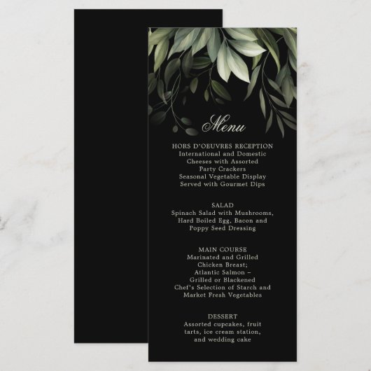 Elegant Waterverf Greenery Menu op Black (Voorkant / Achterkant)