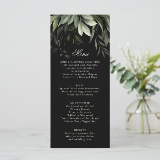 Elegant Waterverf Greenery Menu op Black (Staand voorkant)