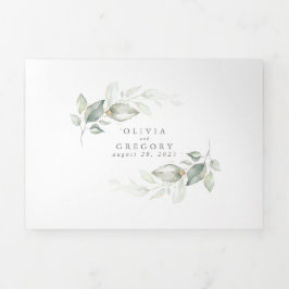 Elegant Waterverf Greenery Minimalist Wedding Drieluik Uitnodiging