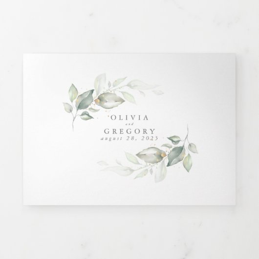 Elegant Waterverf Greenery Minimalist Wedding Drieluik Uitnodiging (Cover)