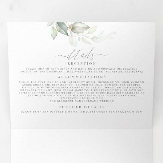 Elegant Waterverf Greenery Minimalist Wedding Drieluik Uitnodiging (Binnenzijde eerst)