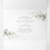 Elegant Waterverf Greenery Minimalist Wedding Drieluik Uitnodiging (Binnenkant midden)