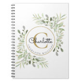 Elegant Waterverf Greenery Monogram Name Notitieboek (Voorkant)
