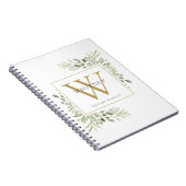 Elegant Waterverf Greenery Monogram Name Notitieboek (Rechterzijde)
