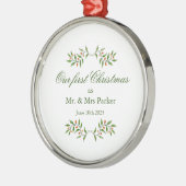 Elegant Waterverf Greenery Ons eerste kerstfeest Metalen Ornament (Links)