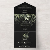 Elegant Waterverf Greenery over zwarte achtergrond All In One Uitnodiging (Binnen)