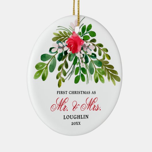 Elegant Waterverf Greenery Passen getrouwd de heer Keramisch Ornament (Rechts)