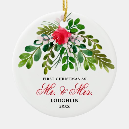 Elegant Waterverf Greenery Passen getrouwd de heer Keramisch Ornament (Voorkant)