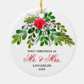 Elegant Waterverf Greenery Passen getrouwd de heer Keramisch Ornament (Achterkant)