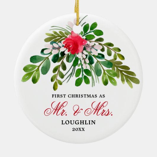 Elegant Waterverf Greenery Passen getrouwd de heer Keramisch Ornament (Achterkant)