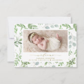 Elegant Waterverf Greenery Pattern Birth Aankondiging (Voorkant)