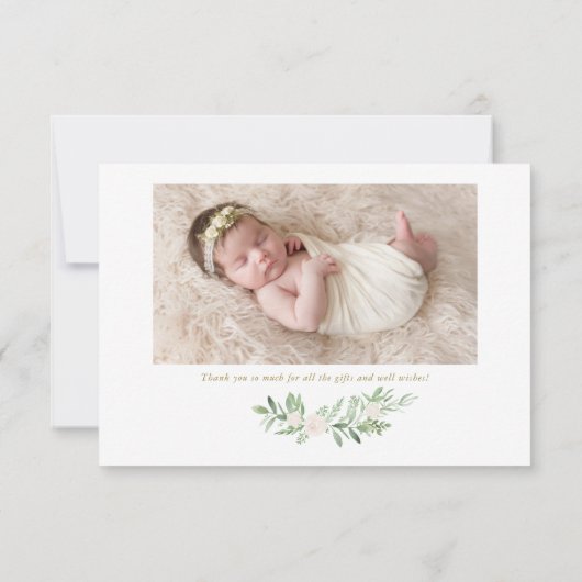 Elegant Waterverf Greenery Pattern Birth Aankondiging (Achterkant)