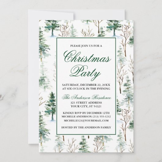 Elegant Waterverf Greenery Pines kerst Kaart (Voorkant)