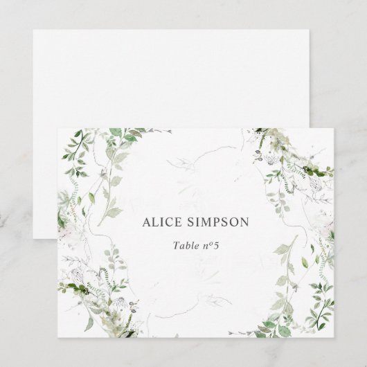 Elegant Waterverf Greenery Place Card Uitnodiging Briefkaart (Voorkant / Achterkant)