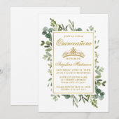 Elegant Waterverf Greenery Quinceanera Gold Kaart (Voorkant / Achterkant)