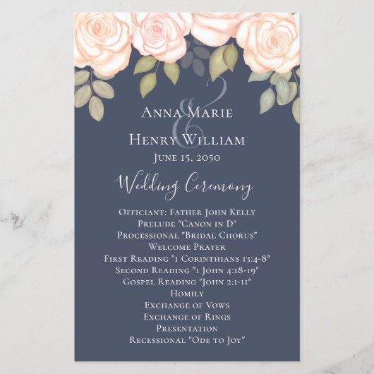 Elegant Waterverf Greenery Roos Wedding Programme (Voorkant)
