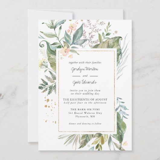 Elegant Waterverf Greenery | Roze Floral Wedding (Voorkant)