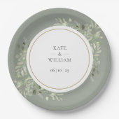 Elegant Waterverf Greenery Sage Green Wedding Papieren Bordje (Voorkant)