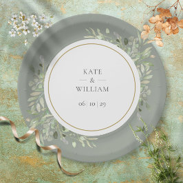 Elegant Waterverf Greenery Sage Green Wedding Papieren Bordje