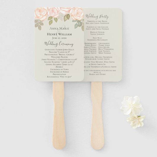 Elegant Waterverf Greenery Sage Wedding Programme Handwaaier (Voorkant en achterkant)