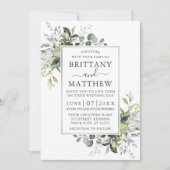 Elegant Waterverf Greenery Silver Lijst Wedding Kaart (Voorkant)