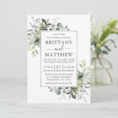 Elegant Waterverf Greenery Silver Lijst Wedding Kaart (Staand voorkant)
