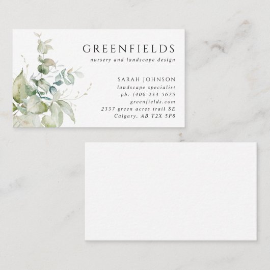 Elegant Waterverf Greenery Visitekaartje (Voorkant / Achterkant)
