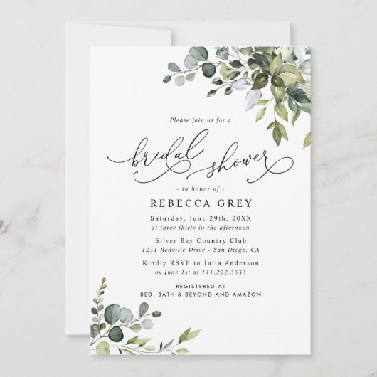 Elegant Waterverf Greenery Vrijgezellenfeest Kaart (Voorkant)