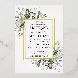 Elegant Waterverf Greenery Wedding 2 Lijst Gold Folie Uitnodiging
