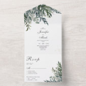 Elegant Waterverf Greenery Wedding All In One Uitnodiging (Binnen)