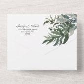 Elegant Waterverf Greenery Wedding All In One Uitnodiging (Achterkant)