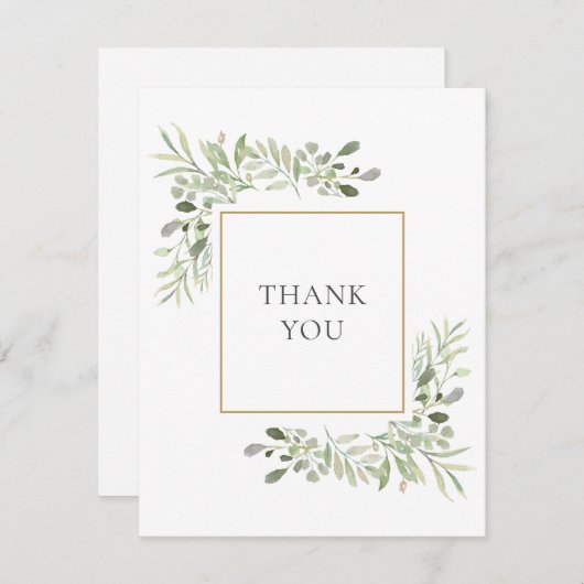 Elegant Waterverf Greenery Wedding Bedankt (Voorkant / Achterkant)
