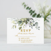 Elegant Waterverf Greenery Wedding Gold RSVP Kaartje (Staand voorkant)