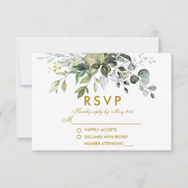 Elegant Waterverf Greenery Wedding Gold RSVP Kaartje