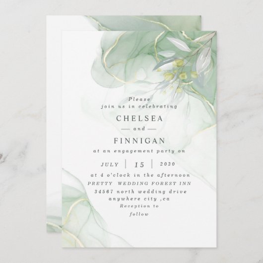 Elegant Waterverf Greenery Wedding Invitation Kaart (Voorkant / Achterkant)