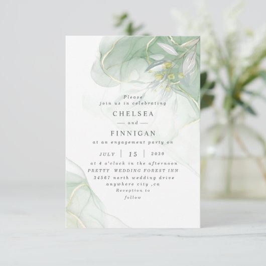 Elegant Waterverf Greenery Wedding Invitation Kaart (Staand voorkant)