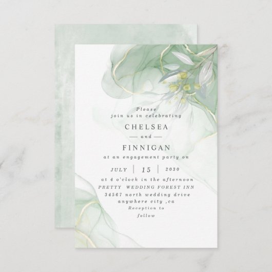 Elegant Waterverf Greenery Wedding Invitation Kaart (Voorkant / Achterkant)