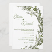 Elegant Waterverf Greenery Wedding Invitation Kaart (Voorkant / Achterkant)