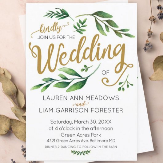 Elegant Waterverf Greenery Wedding Invitation Kaart