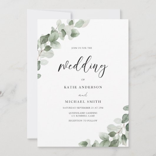 Elegant Waterverf Greenery Wedding Kaart (Voorkant)