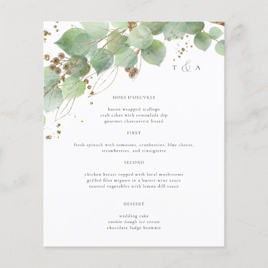 Elegant Waterverf Greenery Wedding Menus (Voorkant)