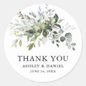 Elegant Waterverf Greenery Wedding Ronde Sticker (Voorkant)