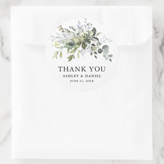 Elegant Waterverf Greenery Wedding Ronde Sticker (Tas)