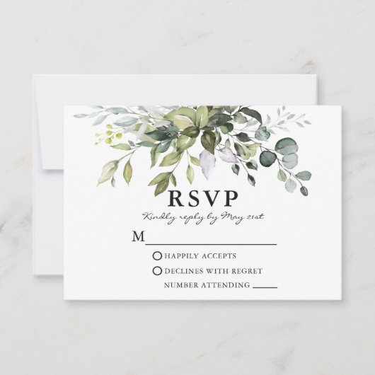 Elegant Waterverf Greenery Wedding RSVP Kaartje (Voorkant)