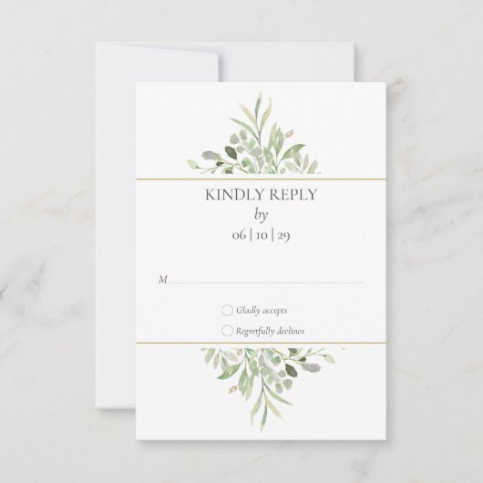 Elegant Waterverf Greenery Wedding RSVP Kaartje (Voorkant)