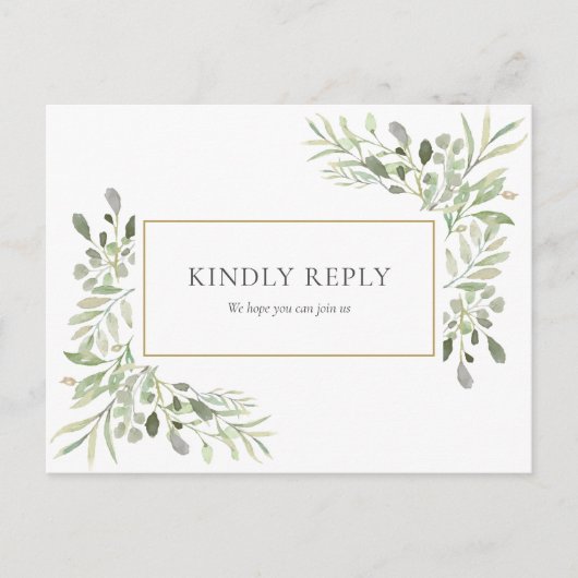 Elegant Waterverf Greenery Wedding RSVP Uitnodiging Briefkaart (Voorkant)