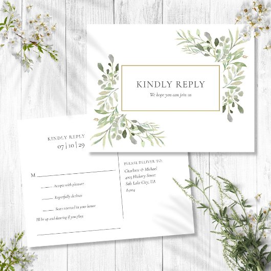 Elegant Waterverf Greenery Wedding RSVP Uitnodiging Briefkaart