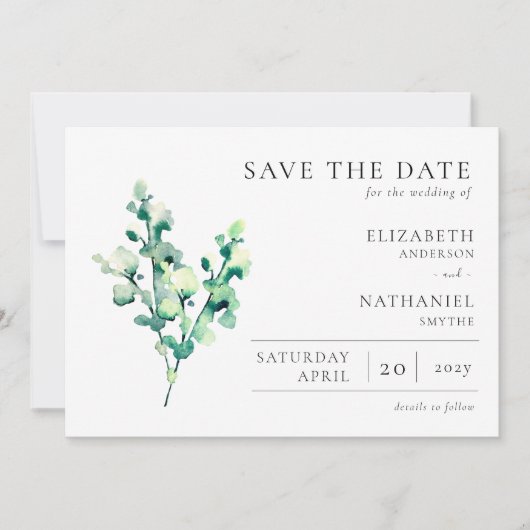 Elegant Waterverf Greenery Wedding Save The Date (Voorkant)