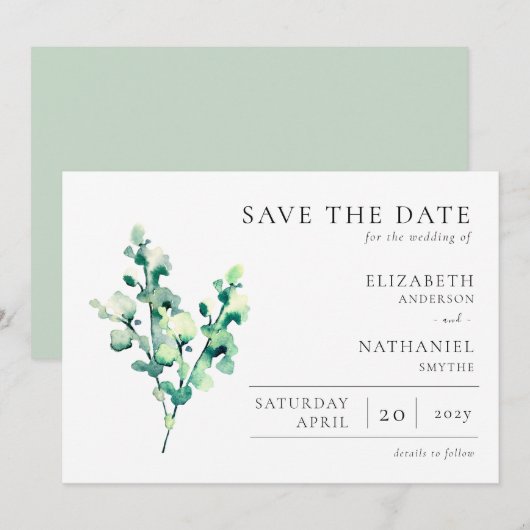 Elegant Waterverf Greenery Wedding Save The Date (Voorkant / Achterkant)